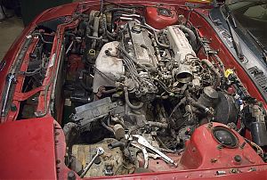 Engine compartment at end of day one